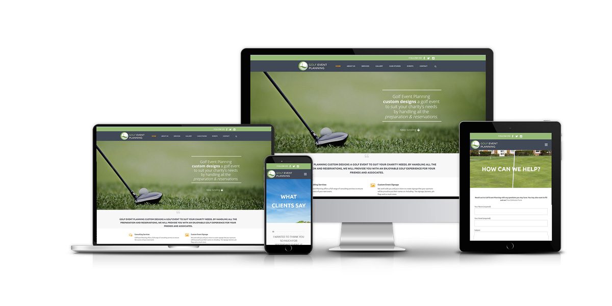 Golf Event Planning web mockup