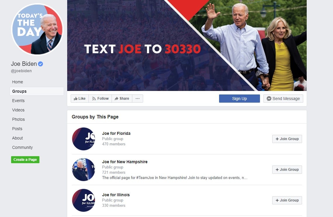 social media and political campaigns: Joe Biden on Facebook