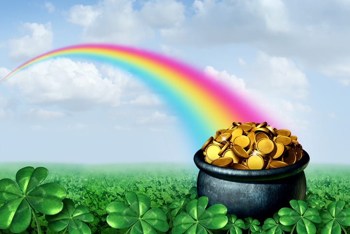 St. Patrick's Day ads often include rainbows and pots of gold.