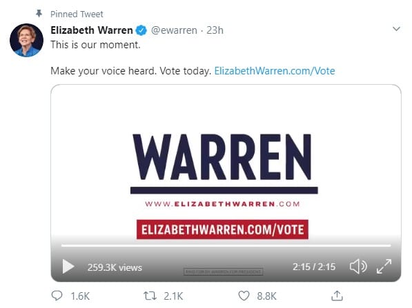 social media and political campaigns: Elizabeth Warren on Twitter