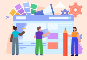 Little figures designing a website