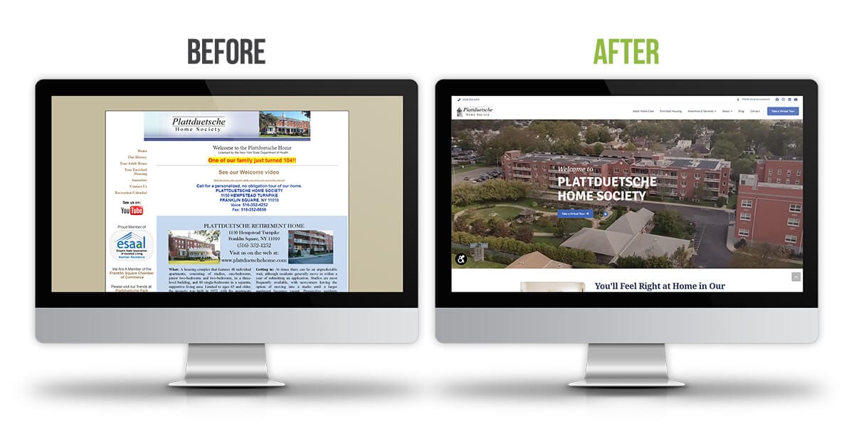 Plattduetsche Home Society website before and after