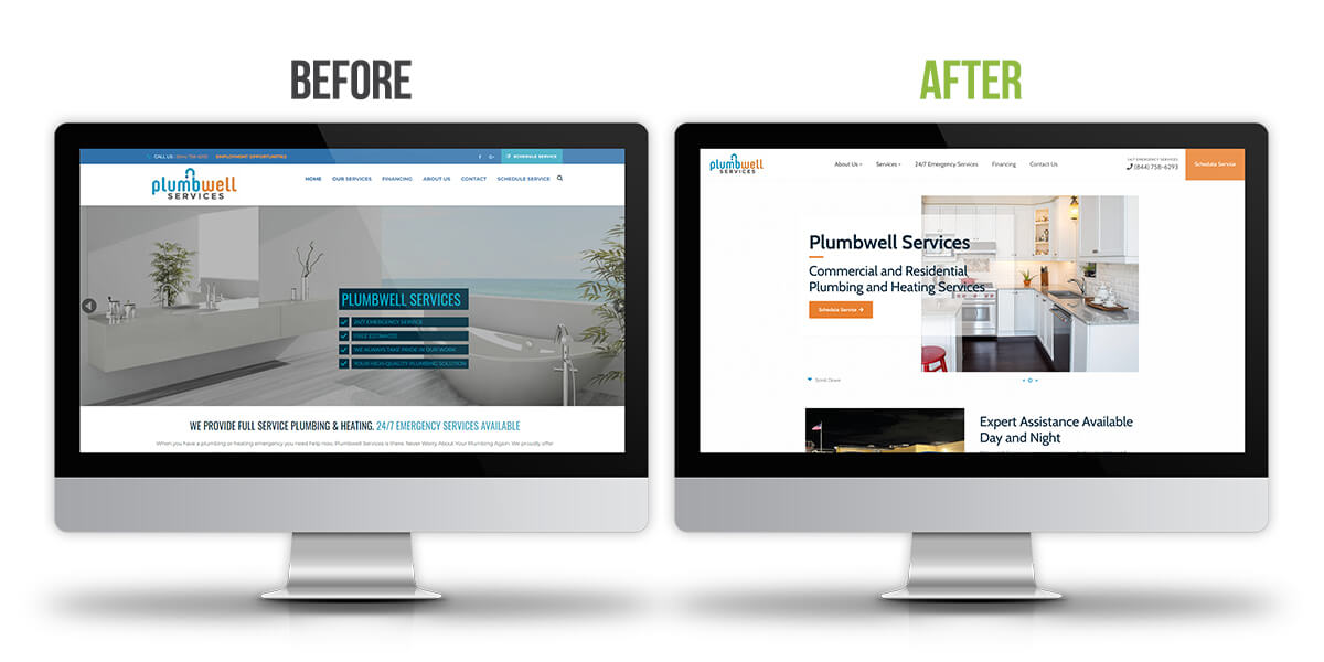 Plumbwell Services - Before & After Website Mockup