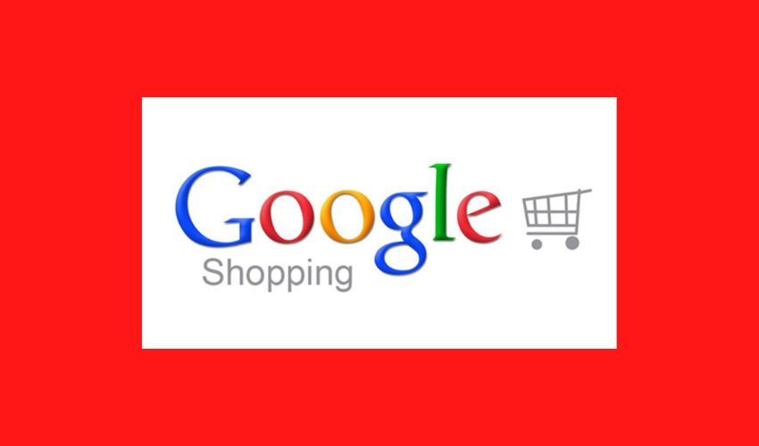 google shopping cart in text on red background