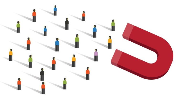 vector image of people in front of a magnet