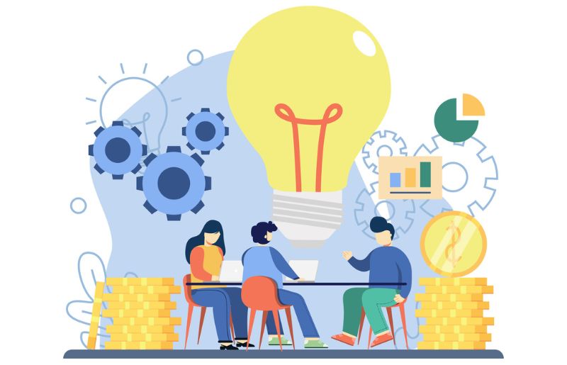 vector image of people sitting around a table brainstorming