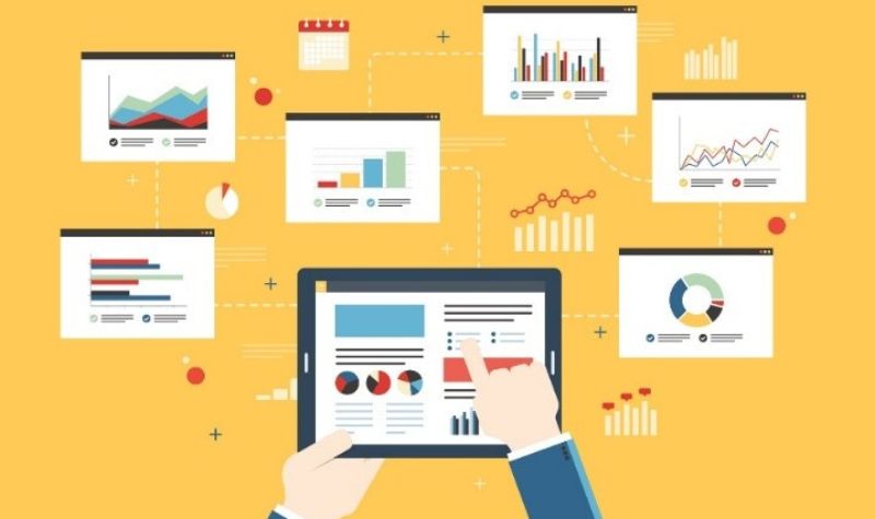 vector of marketing strategies, charts, graphs