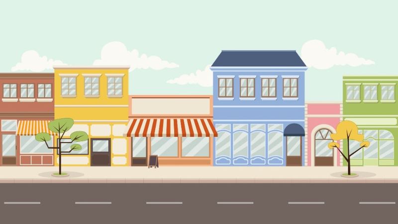 vector image of main street local businesses