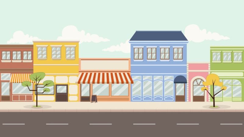 vector image of main street local businesses