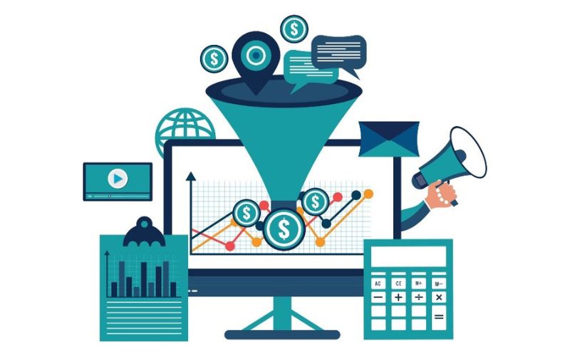 vector image of a funnel taking in information for marketing
