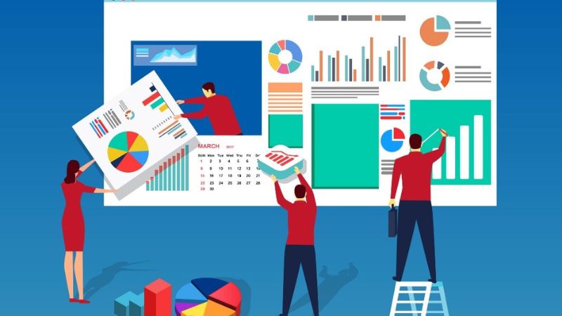 vector image of people placing elements of a website together