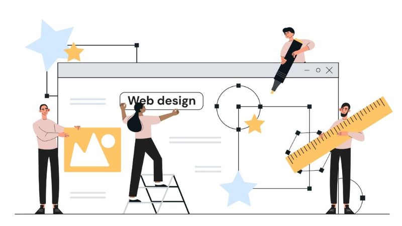 vector image of people calculating and designing a website