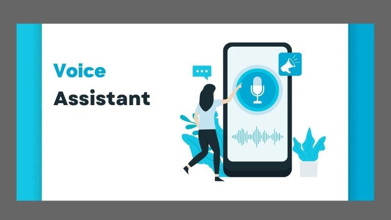 vector image of a woman standing next to a mobile phone recording her voice