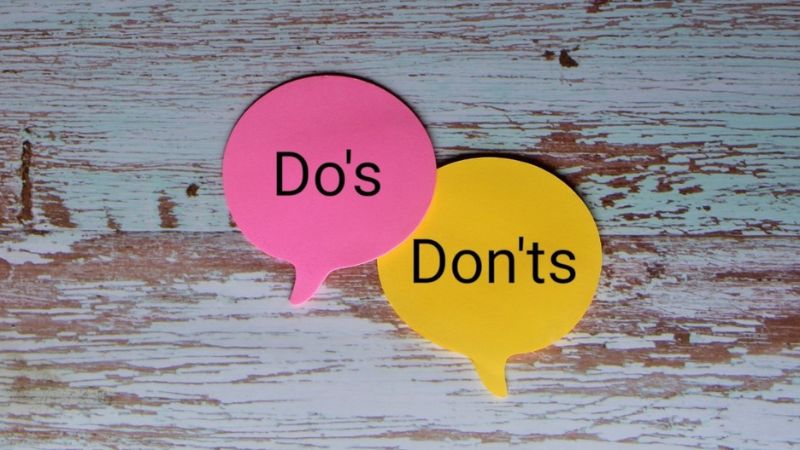 two thought bubbles, first one is pink and says "Do's" the other is yellow and says "Don'ts"
