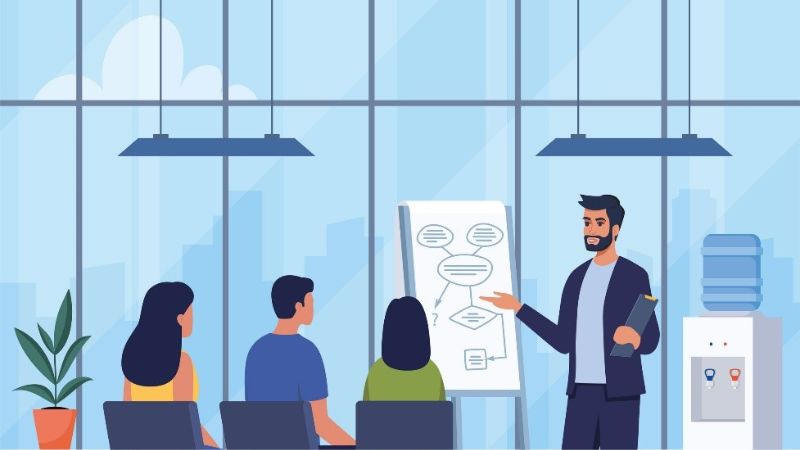 vector image of employees having a meeting
