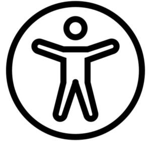 web accessibility icon of a " stick figure" like figure in black outline in a circle 