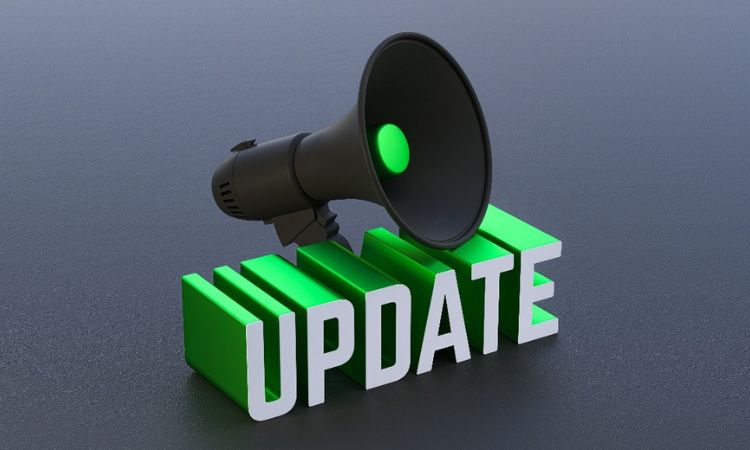 image of a megaphone on top of 3D letters reading update in green and white